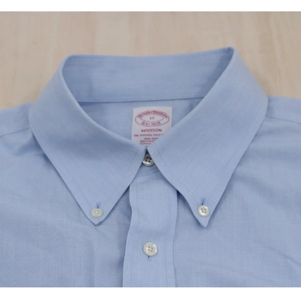Classic Short Sleeve Button Down Shirt 17 Blue Non-Iron Madison Brooks Brothers - Picture 2 of 6
